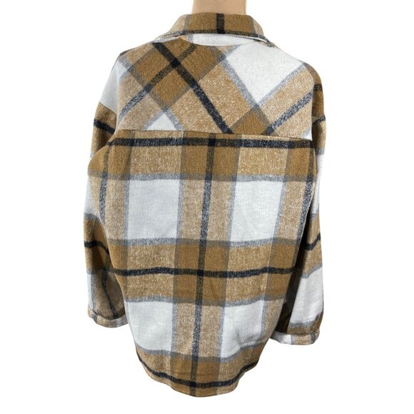 Shein Plaid Shacket Jacket Brown Black Button Size L Large - Picture 3 of 7